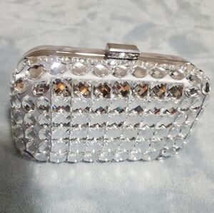 Charming Charlie Crystal Embellished Silver Clutch